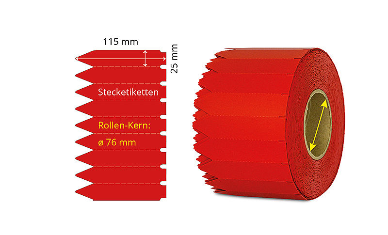 Rote Stecketiketten auf Rolle