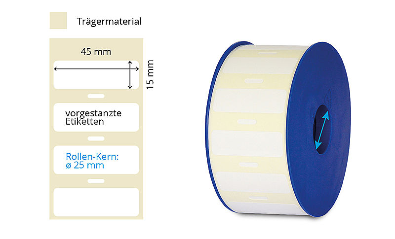 Weisse Vinyl-Etiketten auf Rolle im Format 45x15mm