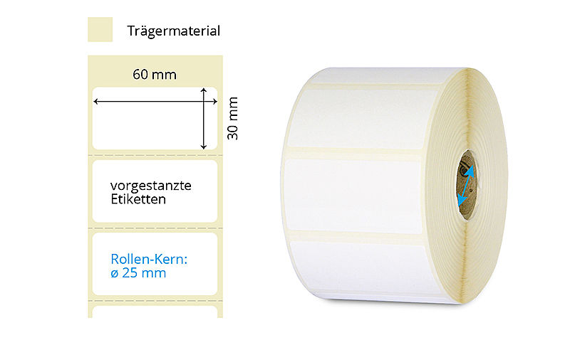 Weisse Kunststoff-Etiketten 60x30mm auf Rolle