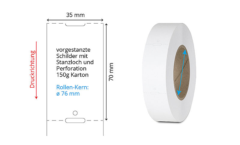 Anhängeschilder 35x70mm auf Rolle für Thermotransfer-Drucker