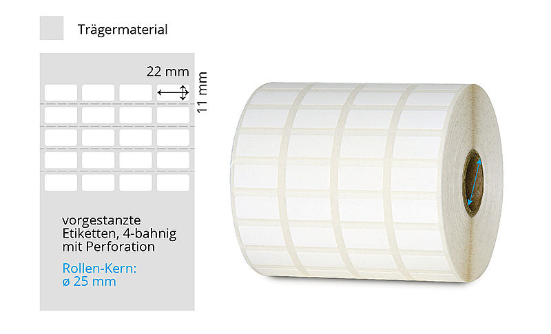 weisse ablösbare Kunststoff-Etiketten im Format 22x11mm