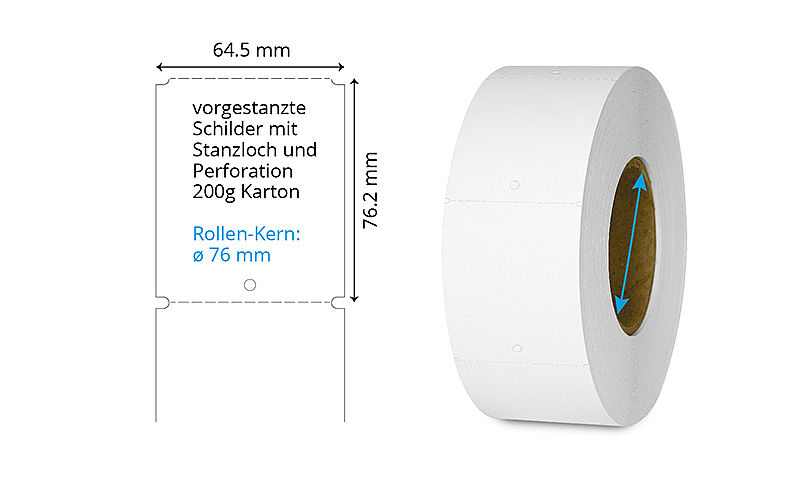 weisse Anhängeschilder mit Stanzloch auf Rolle