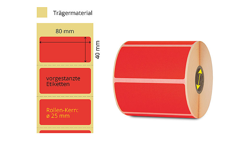 fluor rote Etiketten auf Rollen