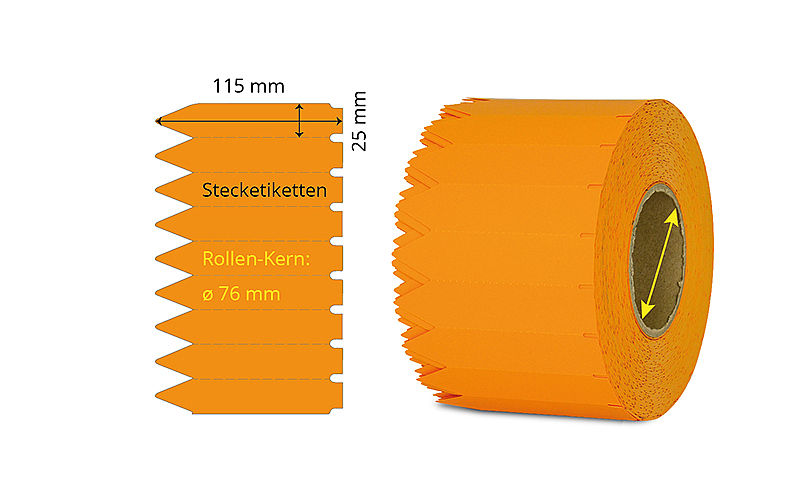 Orange Steckschilder auf Rolle