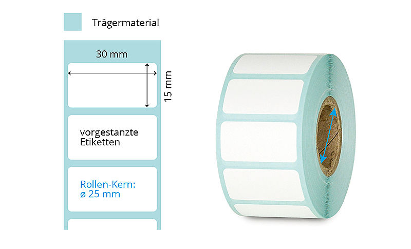 weisse Laboretiketten auf Rolle 30 x 15 mm