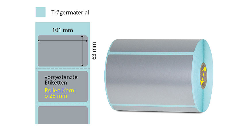 silbrige Typenschild-Etiketten auf Rolle