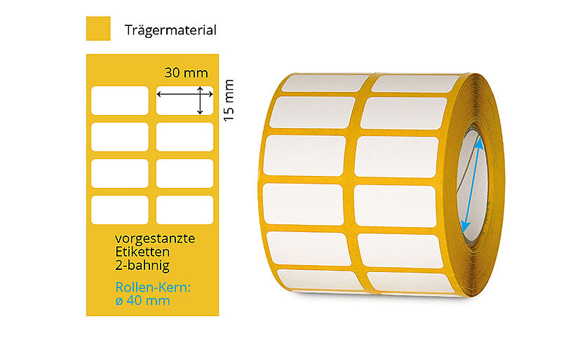 weisse Laboretiketten auf Rolle mit Kerndurchmesser 25 mm