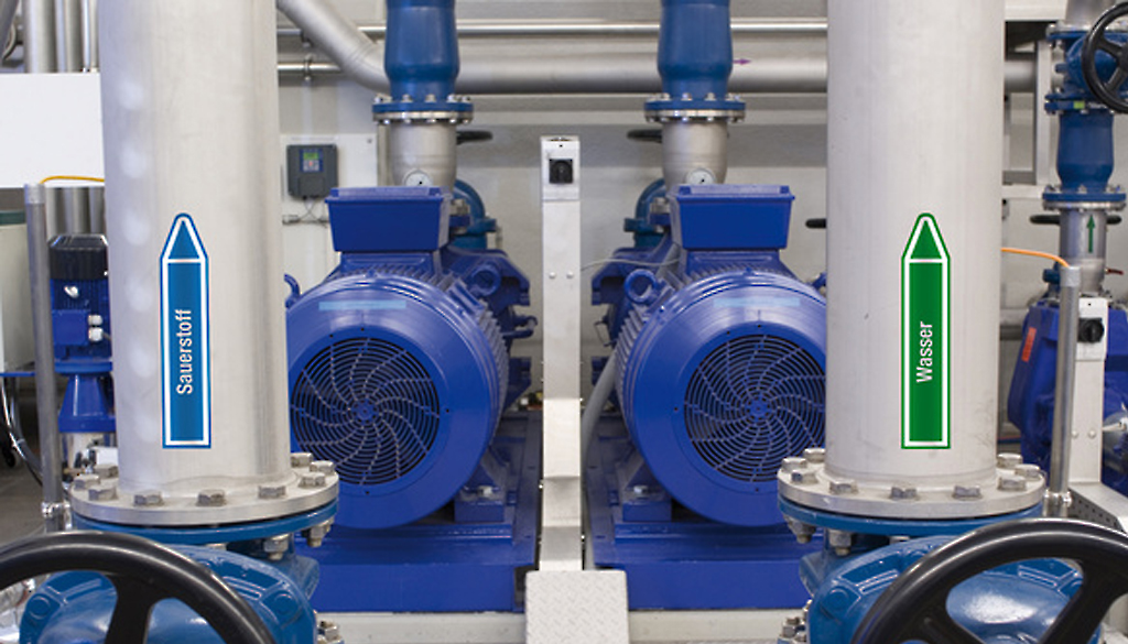 Selbstklebende Rohrmarkierer aus Kunststoff Extrem robuste Etiketten für die Beschriftung von Rohren, Ventilen und anderen Anschlüssen.